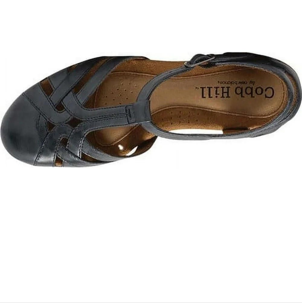 Cobb Hill Aubrey T Strap Sandals Navy Blue Leather Sz 9.5 - Picture 4 of 10